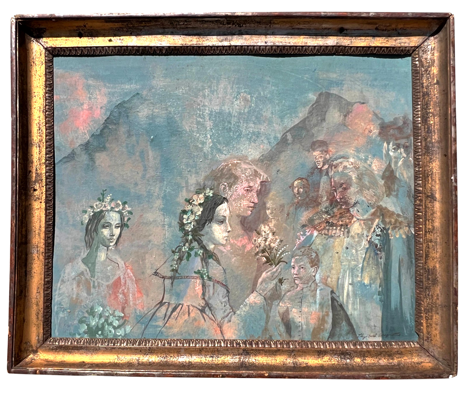 Elizabeth Duquette 1970 The Wedding Original Oil Painting Hollywood Modernist