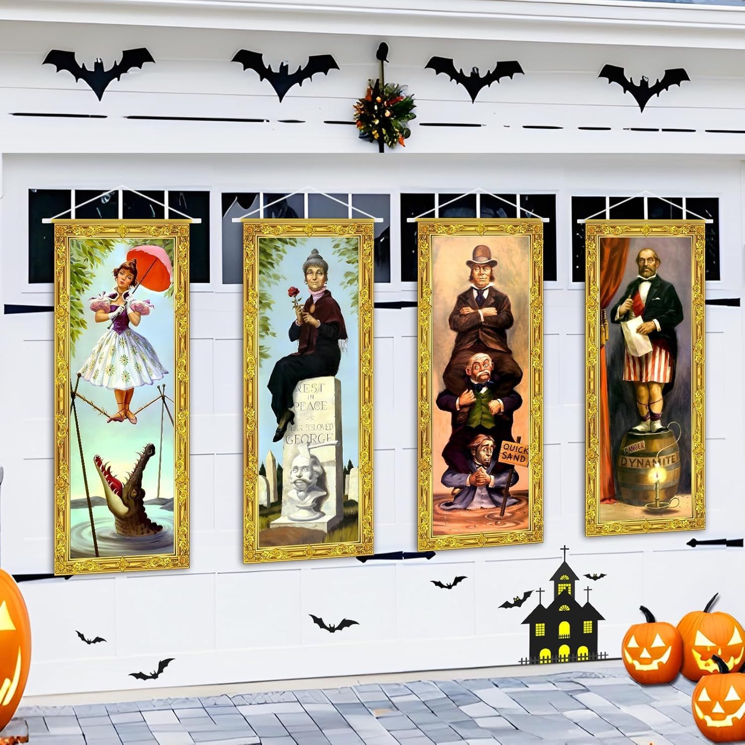 4 Pack Haunted Mansion Stretching Portraits 16 x 24 in Vinyl Halloween Posters