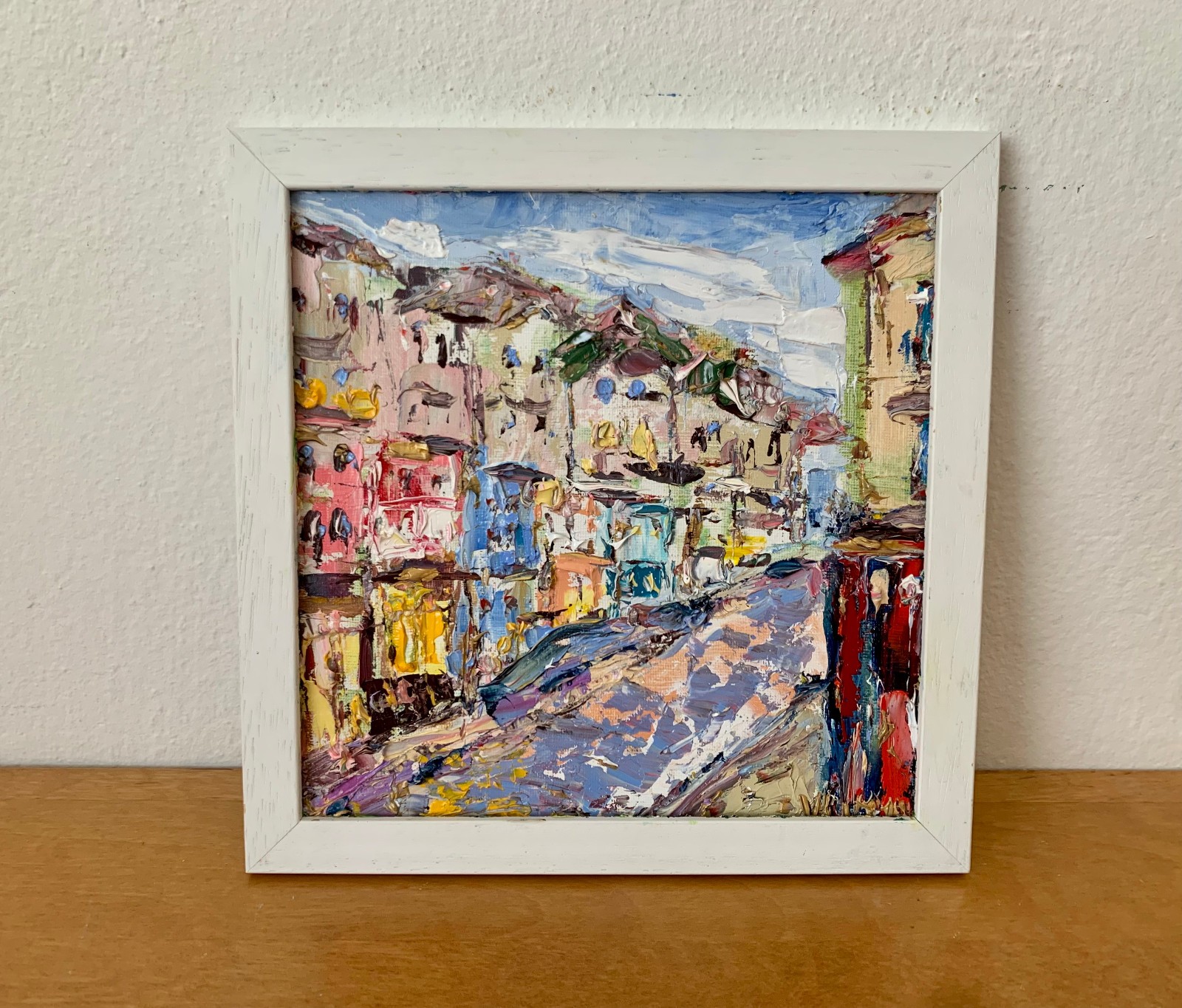 Edinburgh Scotland Cityscape Oil Painting On Canvas Board  Abstract Houses Art