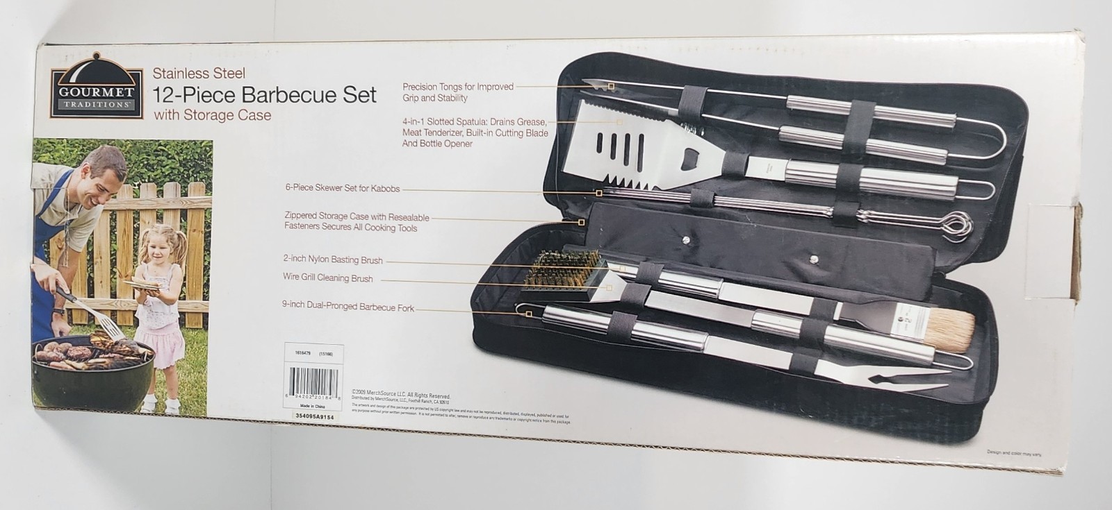 Gourmet Traditions 12 Piece Barbecue Set In Canvas Handled Black Case OPEN BOX