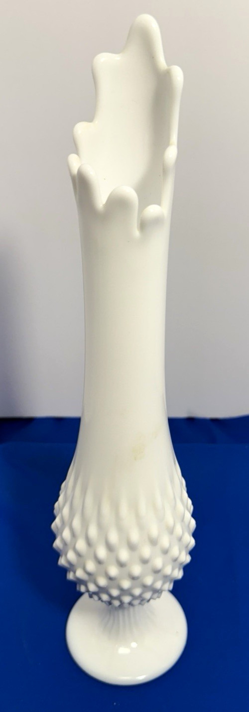 Vintage Fenton White Hobnail Milk Glass Swung Pedestal Vase 1950s-60s
