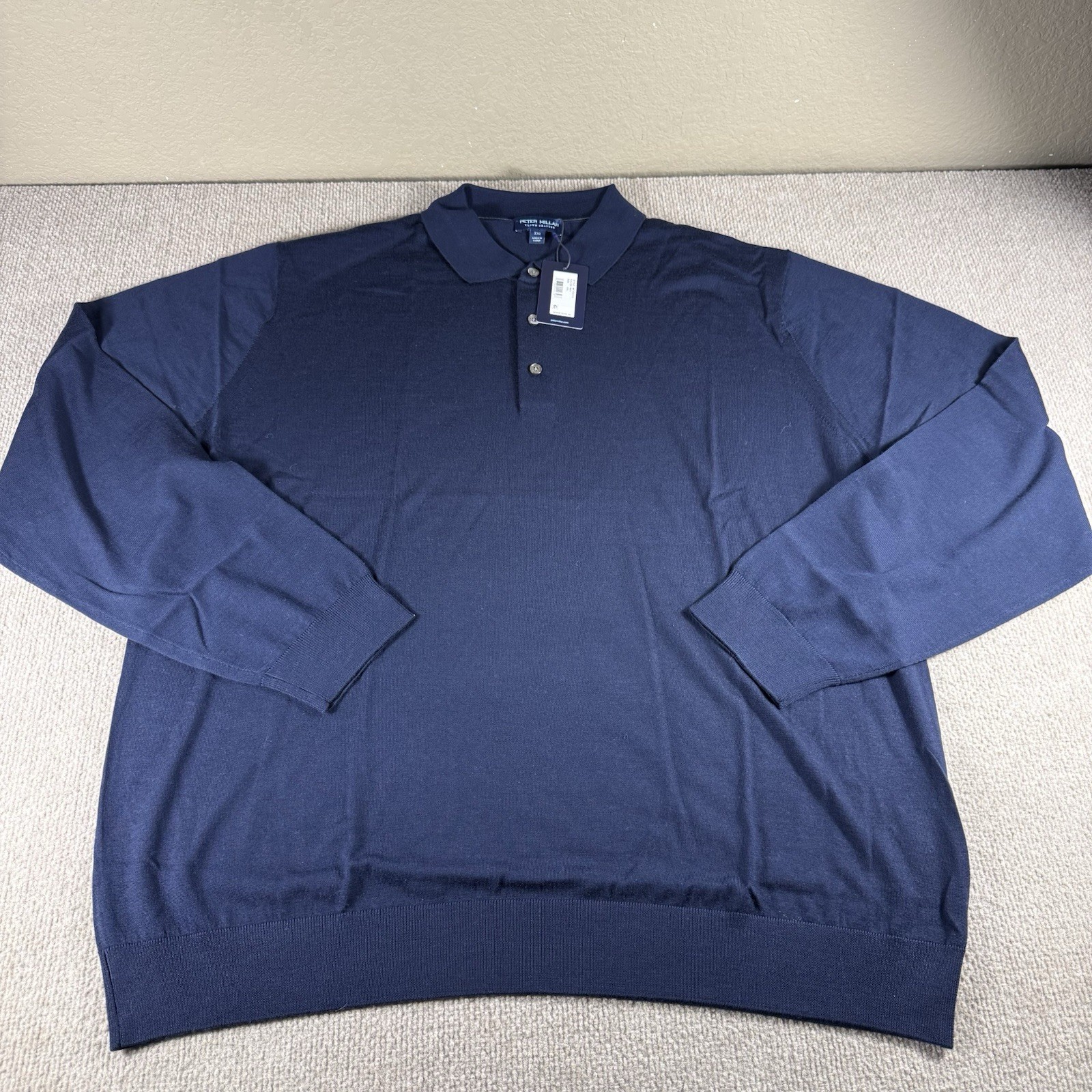 Peter Millar Crown Crafted Dorset Sweater Polo XXL Navy 100% Merino Wool $350