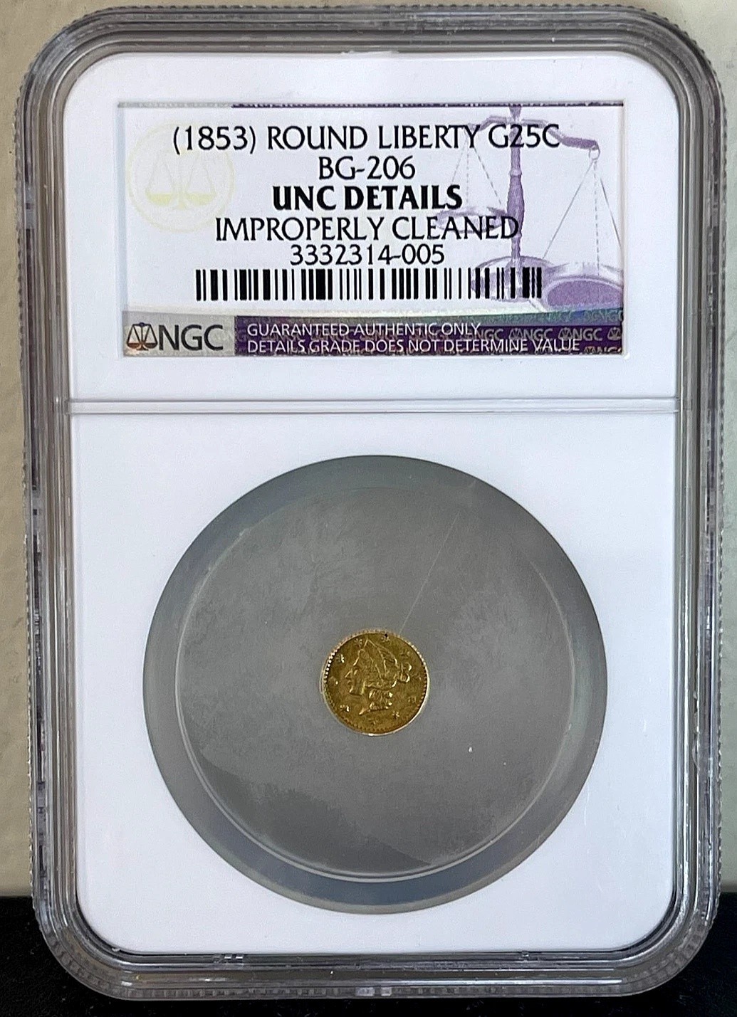 ND(1853) G25C RD California Fractional Gold / BG-206 NGC UNC / HR4 Period One