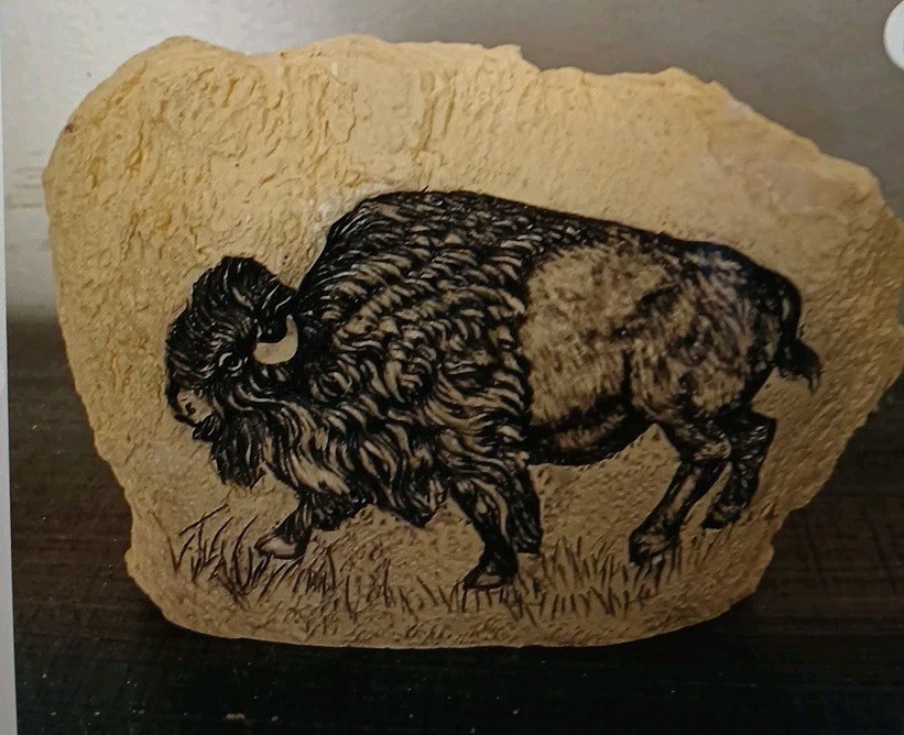 Buffalo   Rock look resin figurine Rare 4”x6”