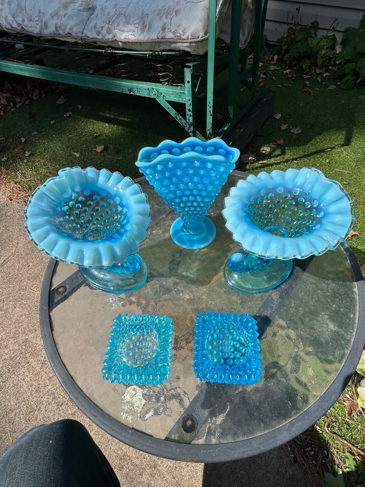 VERY EARLY FENTON GLASS SET, INCREDIBLE ALL PERFECT PIECES, NO CRACKS, MATCHING