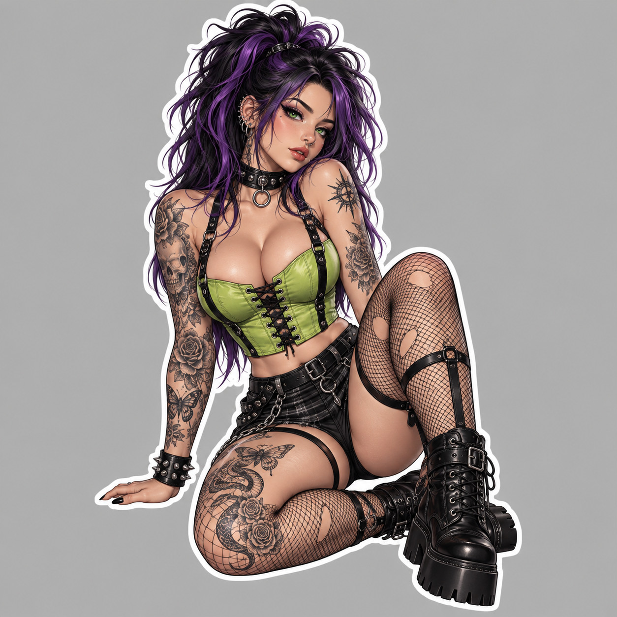 Pinup Girl Sticker Vinyl Decal Purple Hair Tattooed Goth Punk Alternative Anime Pinup Girl Sticker Vinyl Decal Purple Hair Tattooed Goth Punk Alternative Anime