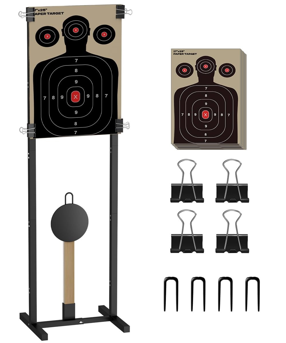 2-in-1 Shooting Target Stand Holder with 10pcs 17x25 Inch Paper Targets for Outd
