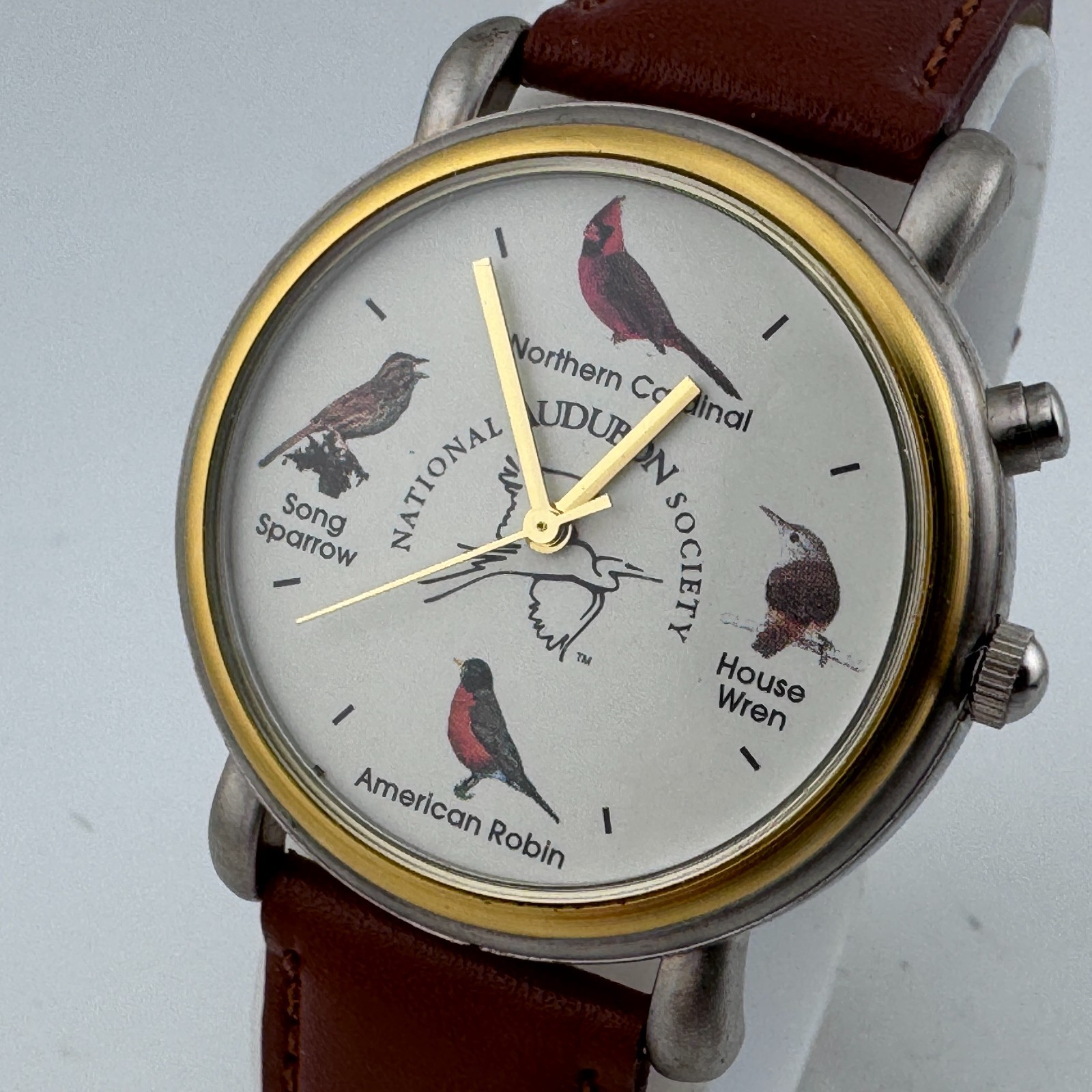 National Audubon Quartz Watch Men Dual Tone Leather Singapore Movt New Battery