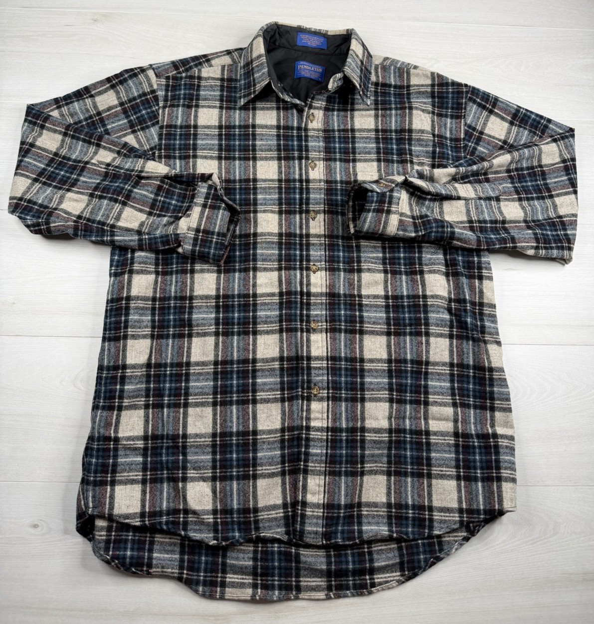 Vtg Pendleton Flannel Shirt 100% Virgin Wool Tartan Plaid Button Up 90s Mens L