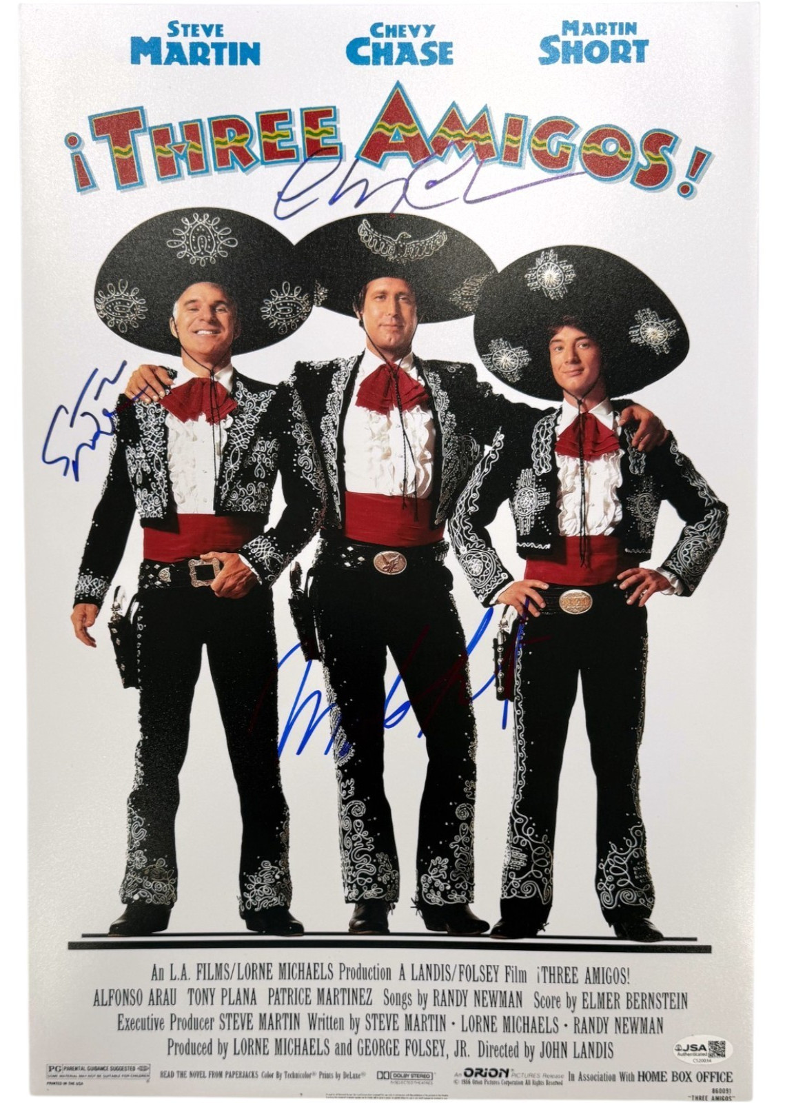 MARTIN SHORT STEVE MARTIN CHEVY CHASE SIGNED THREE AMIGOS 12X18 MOVIE POSTER JSA MARTIN SHORT STEVE MARTIN CHEVY CHASE SIGNED THREE AMIGOS 12X18 MOVIE POSTER JSA