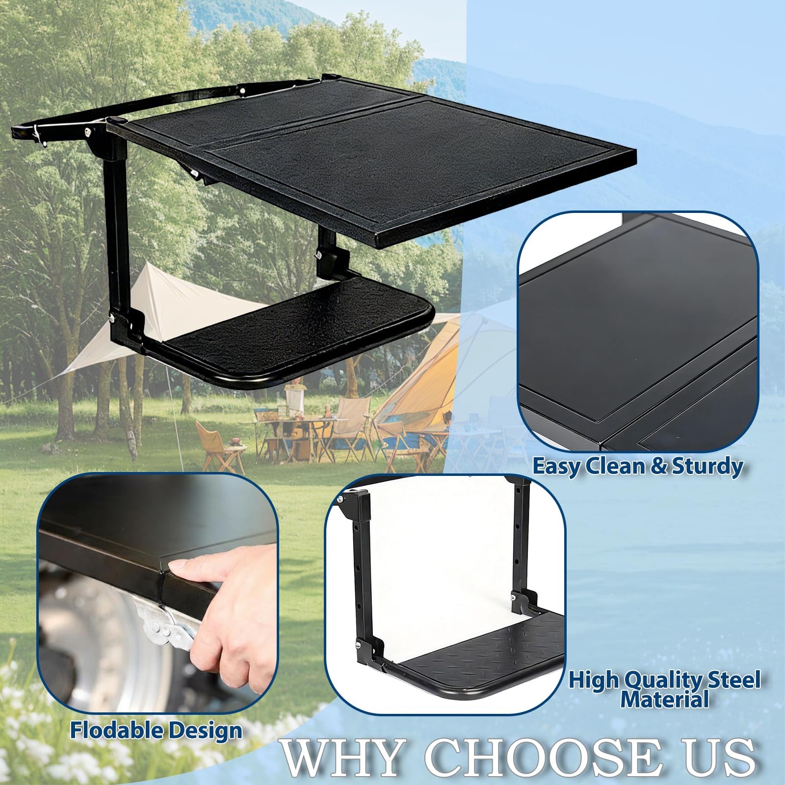 300Lbs Tire Step & Camping Table Folding Heavy Duty for RV Truck Outdoor Dining
