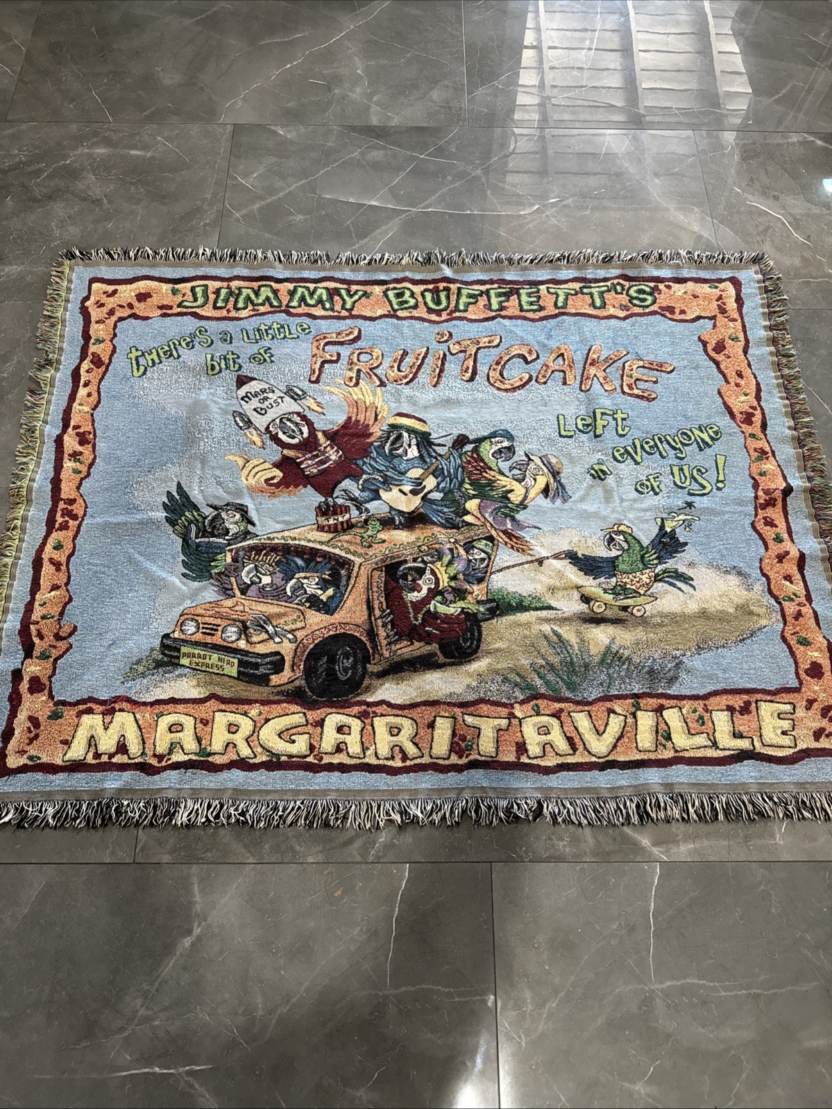 Rare Jimmy Buffet Margaritaville 2005 Tapestry Woven Blanket 4’x5’ Rare Jimmy Buffet Margaritaville 2005 Tapestry Woven Blanket 4’x5’