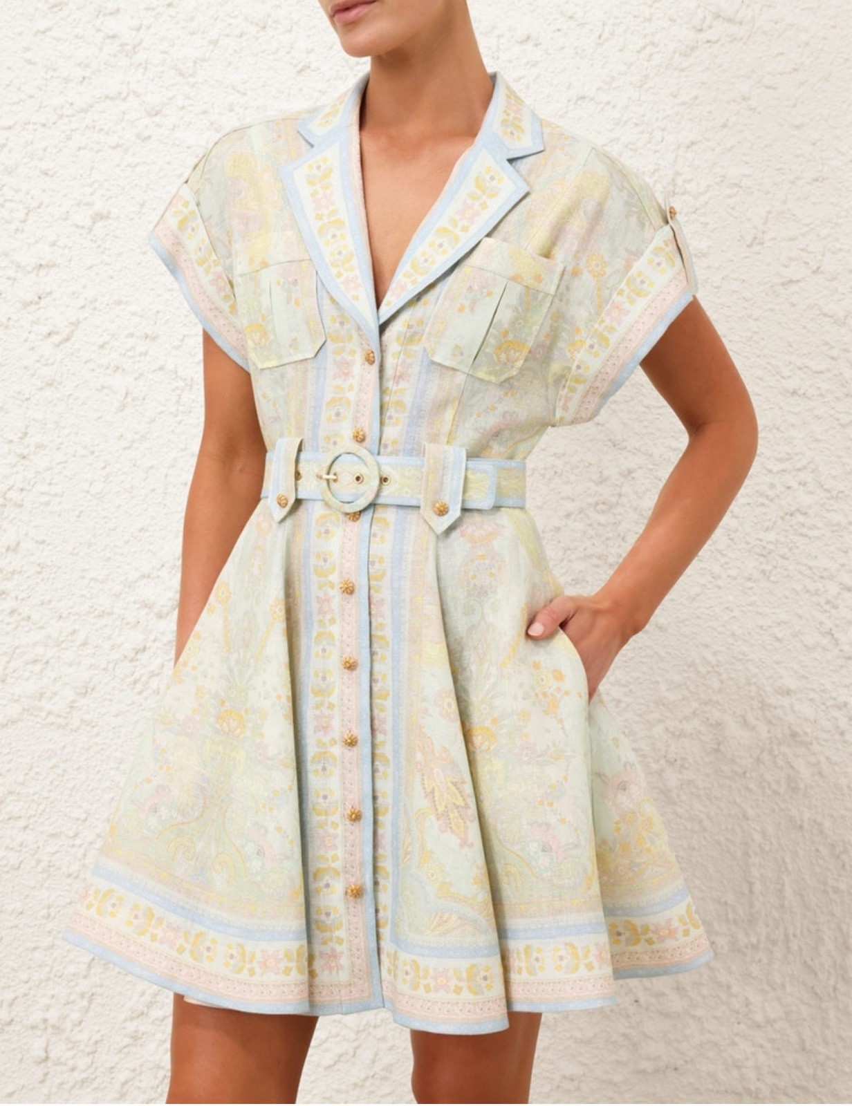 NEW W/TAGS ZIMMERMANN Acacia Linen Mini Shirt Dress Size 4 Aus 16 US 12