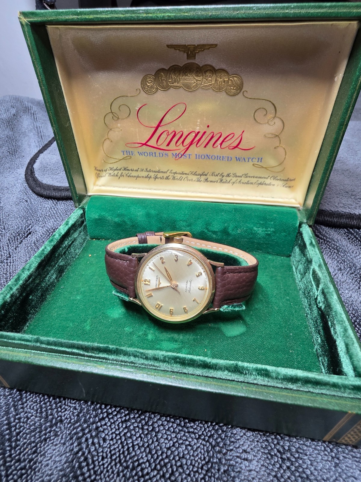 1960s Longines Admiral 1200 Automatic Watch 10k Gold Filled. new band. WITH BOX
