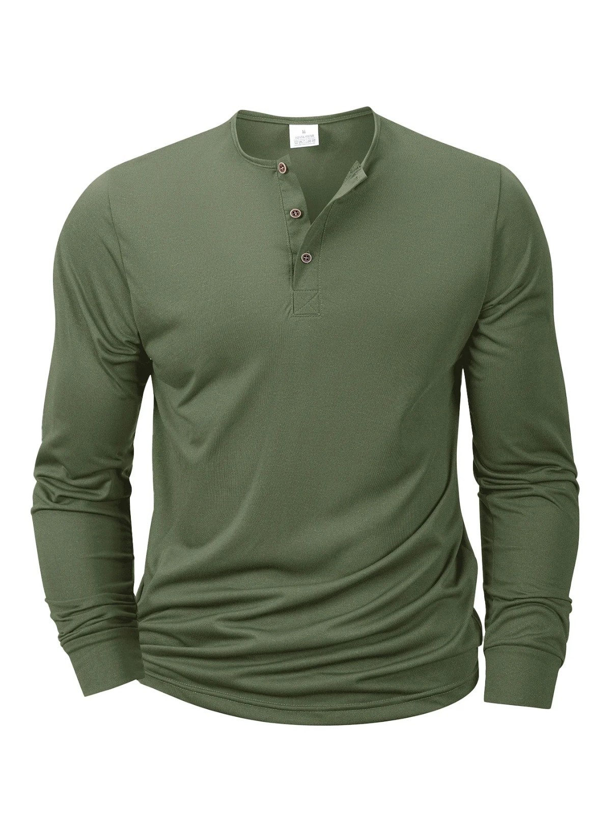 Men\'s Cotton Henley Shirt Long Sleeve Solid Color Casual Tee New