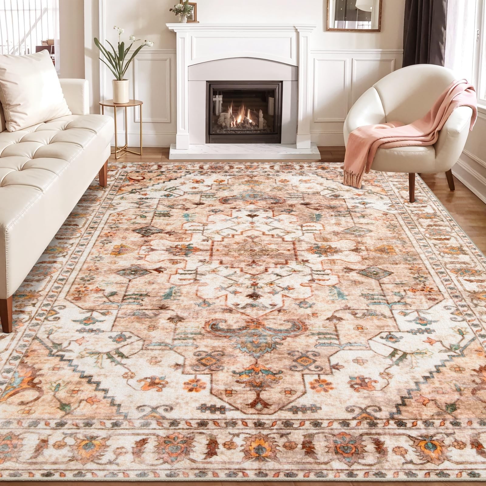 SERISSA 8x10 Washable Non Slip 8' x 10' (Rectangular), Vintage Peach/Cream SERISSA 8x10 Washable Non Slip 8' x 10' (Rectangular), Vintage Peach/Cream