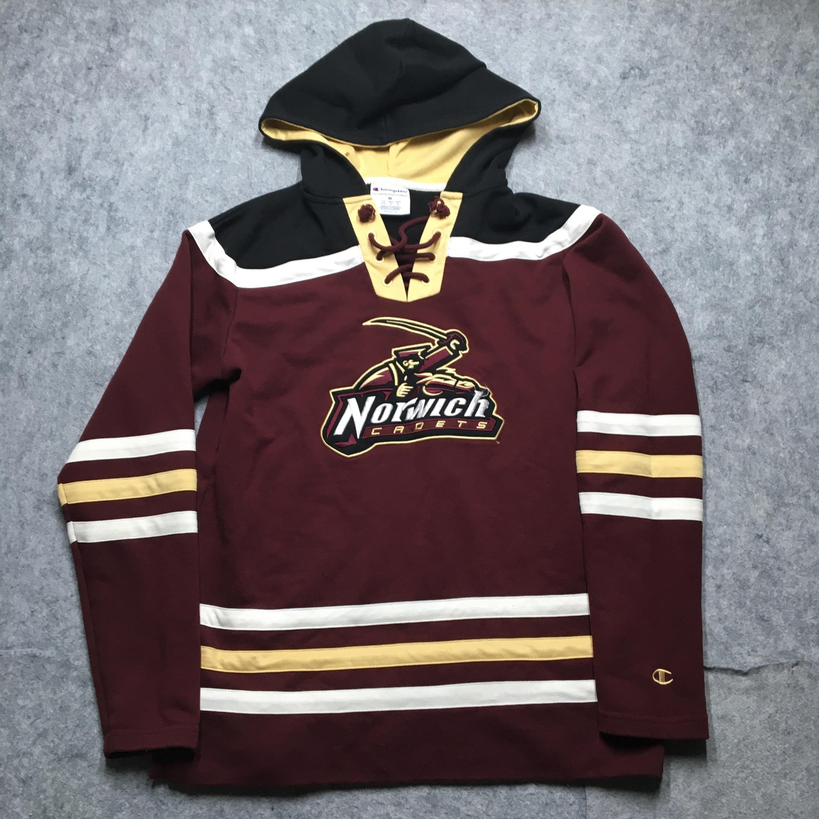 Norwich Cadets Sweatshirt Mens Medium Red College Hockey Champion Lace Up