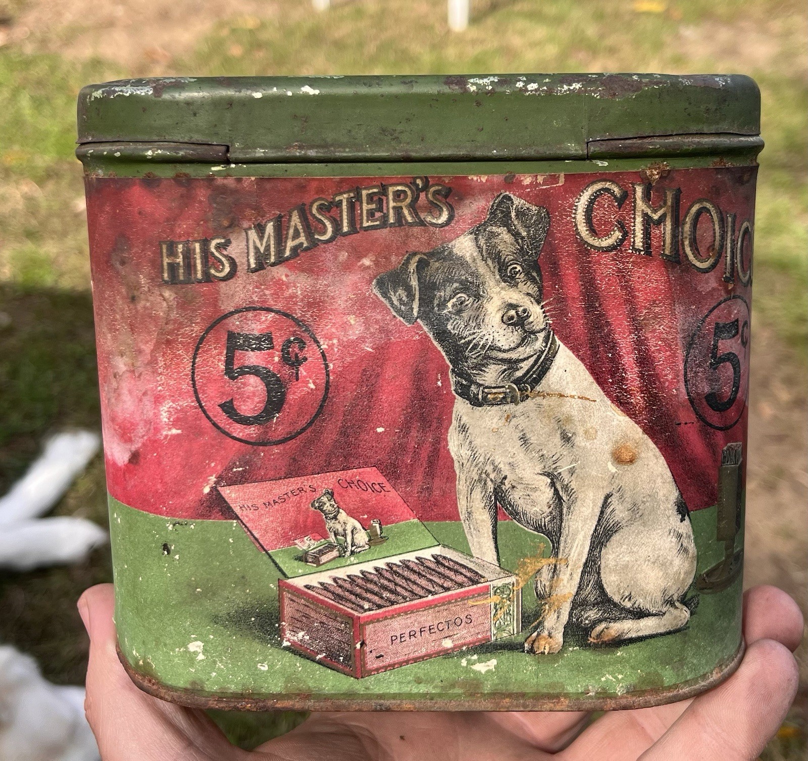 Antique His Masters Choice Cigar Advertising Tin W/ Dog