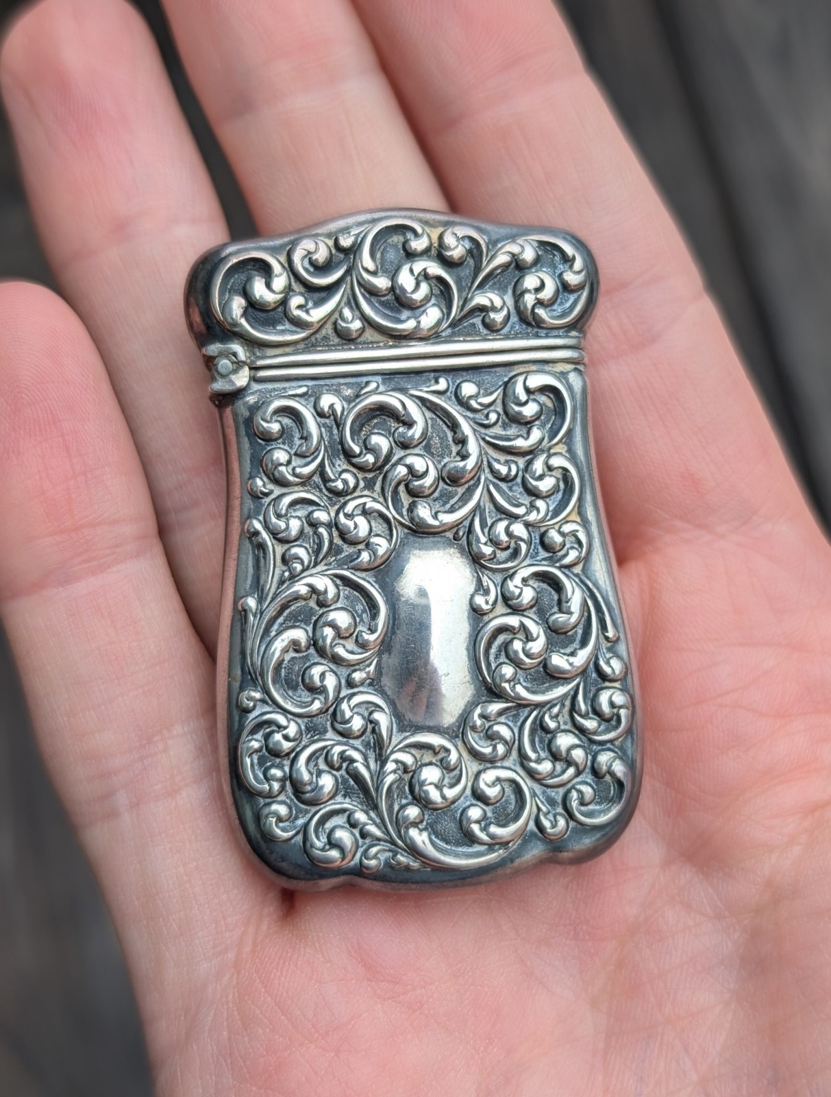 Antique Sterling Silver Match Safe. Repousse Art Nouveau. Rare. Estate. 