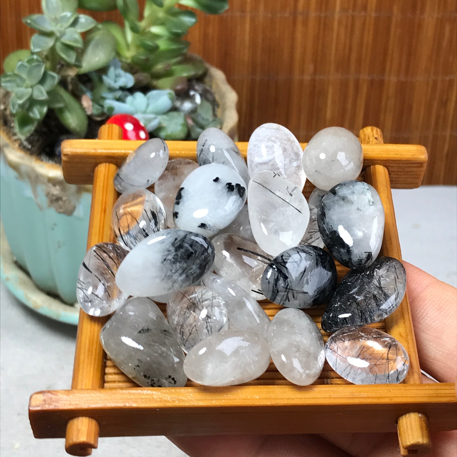 24pcs Natural black tourmaline Crystal gemstone Polish Mineral Specimen A6839