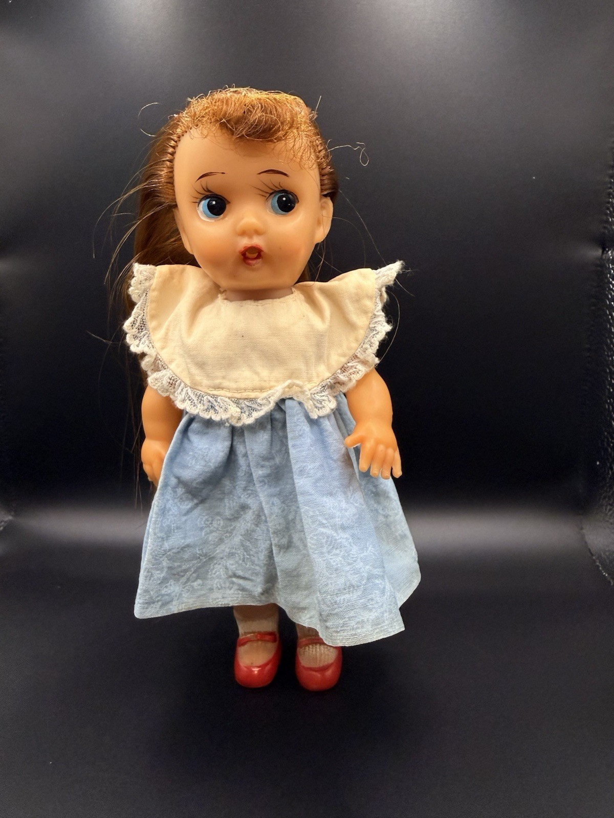 Vintage 1950s Rubber Girl Doll Made in Japan Blue Dress Painted Shoes Original Vintage 1950s Rubber Girl Doll Made in Japan Blue Dress Painted Shoes Original
