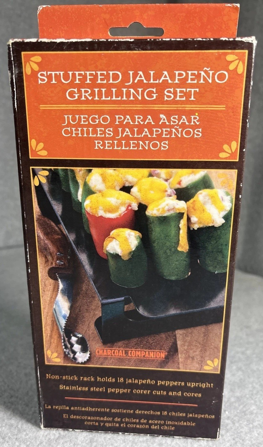 Charcoal Companion 18 Stuffed Jalapeño BBQ Grilling Set/Rack w/Pepper Corer