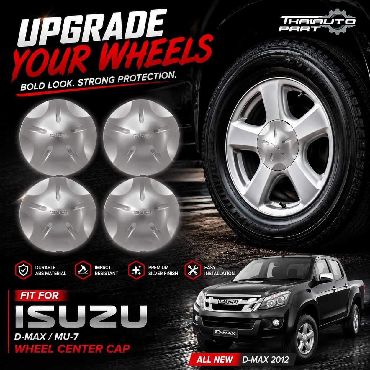 Set 4 Pcs Genuine Cover Cap Wheel Pickup 4Wd Silver For Isuzu D-Max Dmax 2012-18 Set 4 Pcs Genuine Cover Cap Wheel Pickup 4Wd Silver For Isuzu D-Max Dmax 2012-18