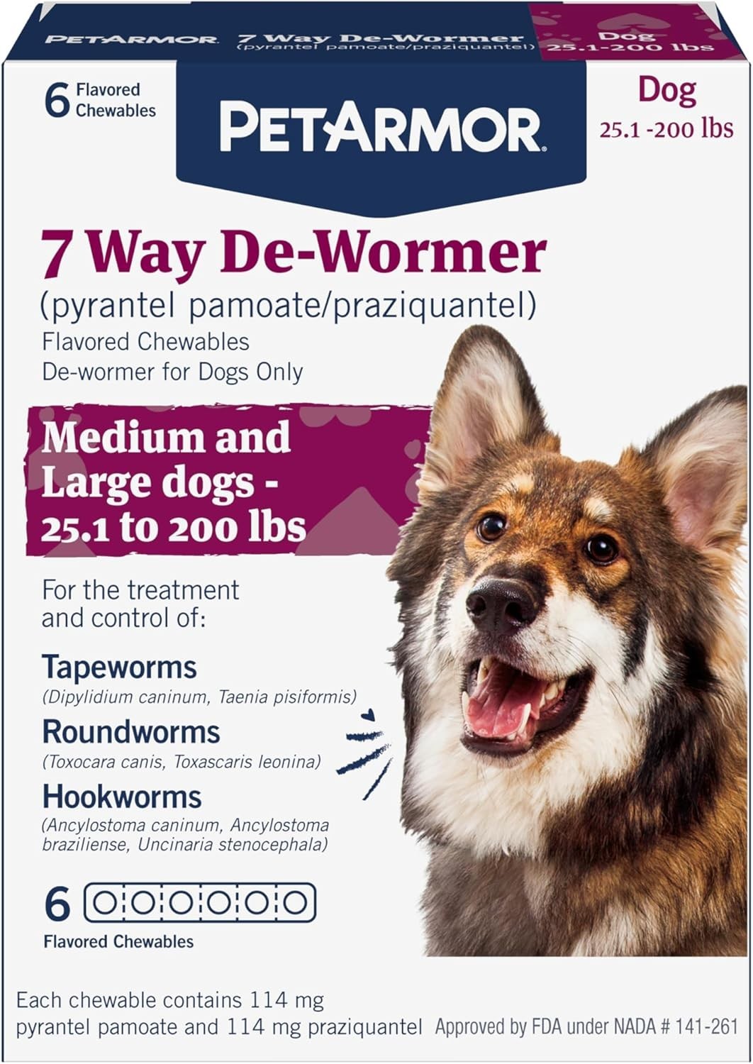 PetArmor 7 Way De-Wormer for Dogs, Oral Treatment for Tapeworms, 25+ lbs, 07/27 PetArmor 7 Way De-Wormer for Dogs, Oral Treatment for Tapeworms, 25+ lbs, 07/27