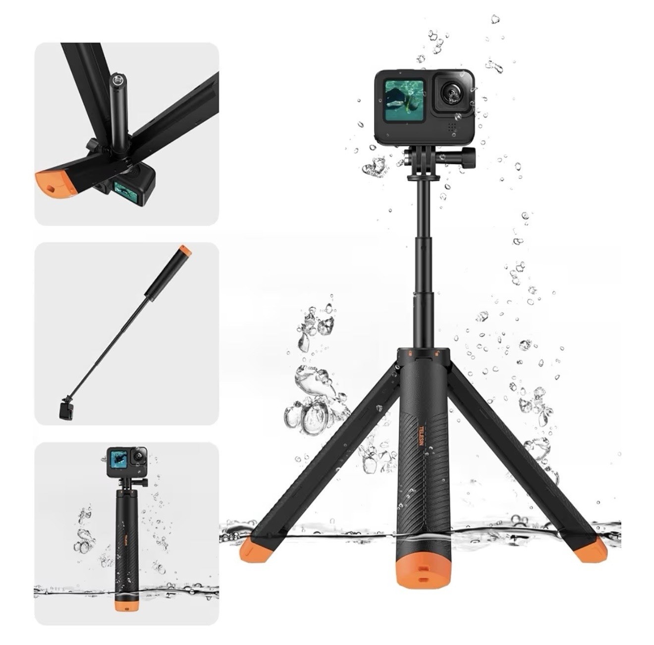 TELESIN 4 in 1 Selfie Stick Floating Hand Grip Tripod Waterproof Extendable