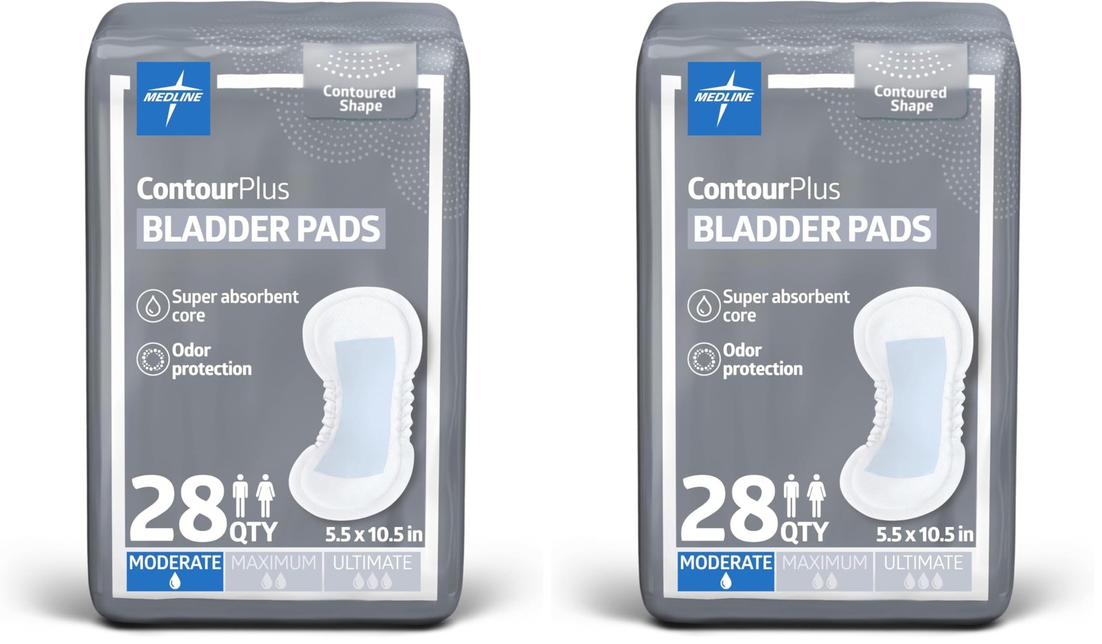 Medline ContourPlus Bladder Pads, Unisex, Moderate/Maximum/Ultimate Absorbency