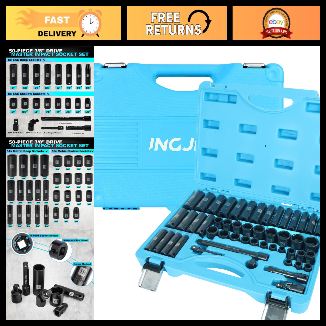 50-Piece Impact Socket Set, 3/8\