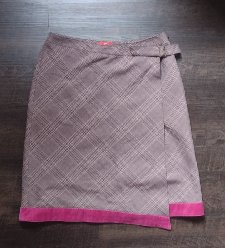 Vintage Oscar de La Renta Preppy Pink Velvet Trim Plaid Skirt Women\'s Size 14