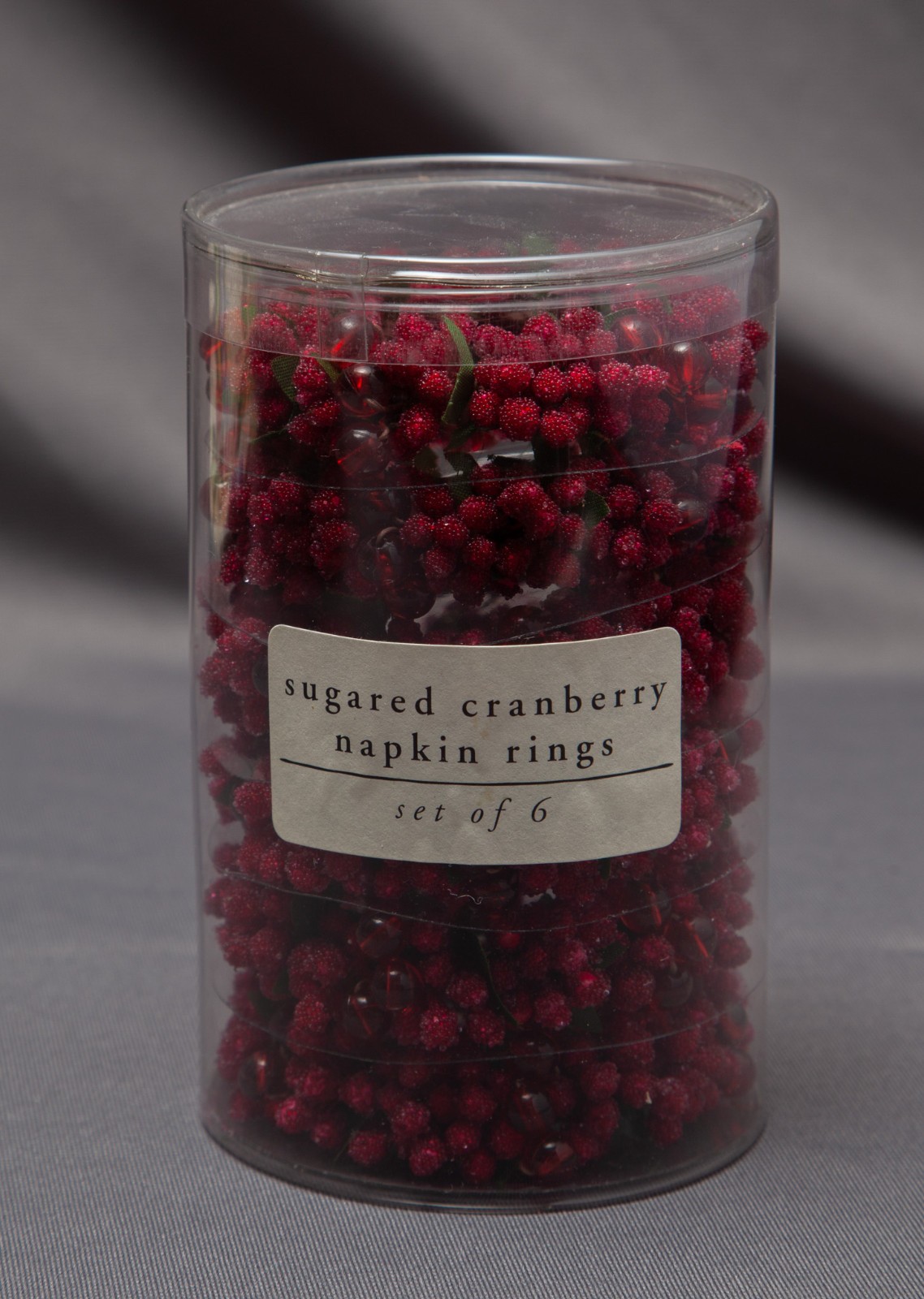 Pier 1 Sugared Cranberry Beaded w/Greenery Napkin Rings Holiday Set of 6