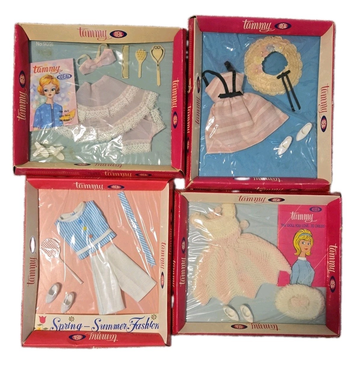 Lot of 4 Vintage 1962-1963 Ideal Tammy Doll Outfits Sealed New NRFP Box 