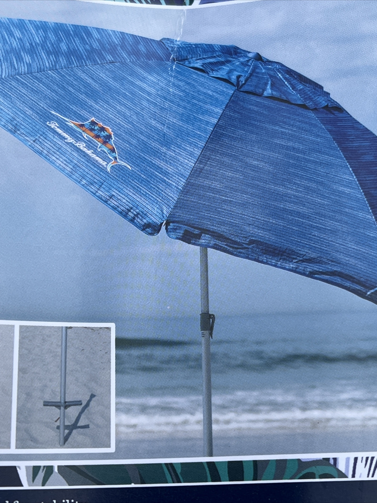 Tommy Bahama 8ft Beach Umbrella - Blue UPF-50+ NEW Tommy Bahama 8ft Beach Umbrella - Blue UPF-50+ NEW