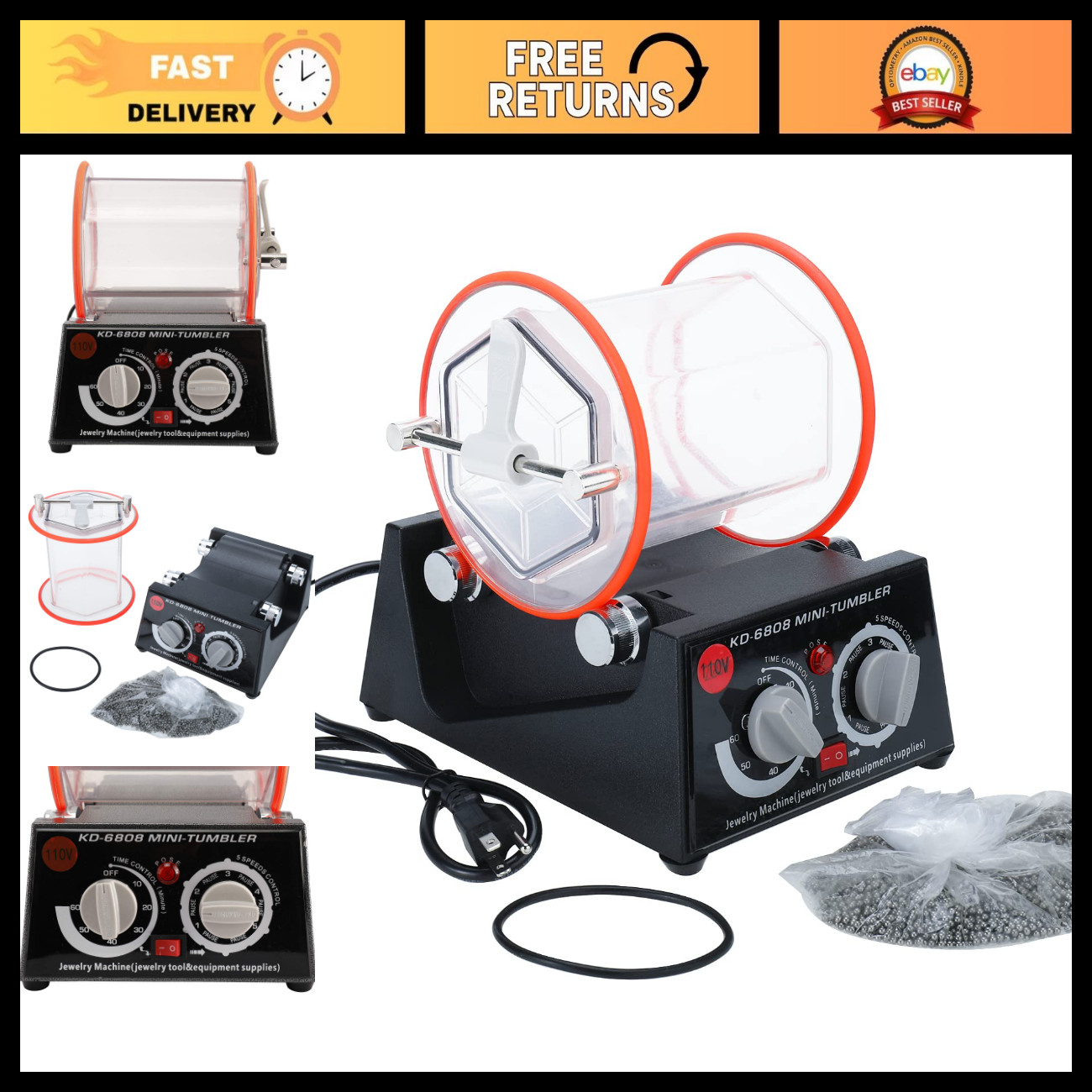 110V 80W Jewelry Polisher Tumbler Machine - 3kg Capacity, High-Efficiency Polish