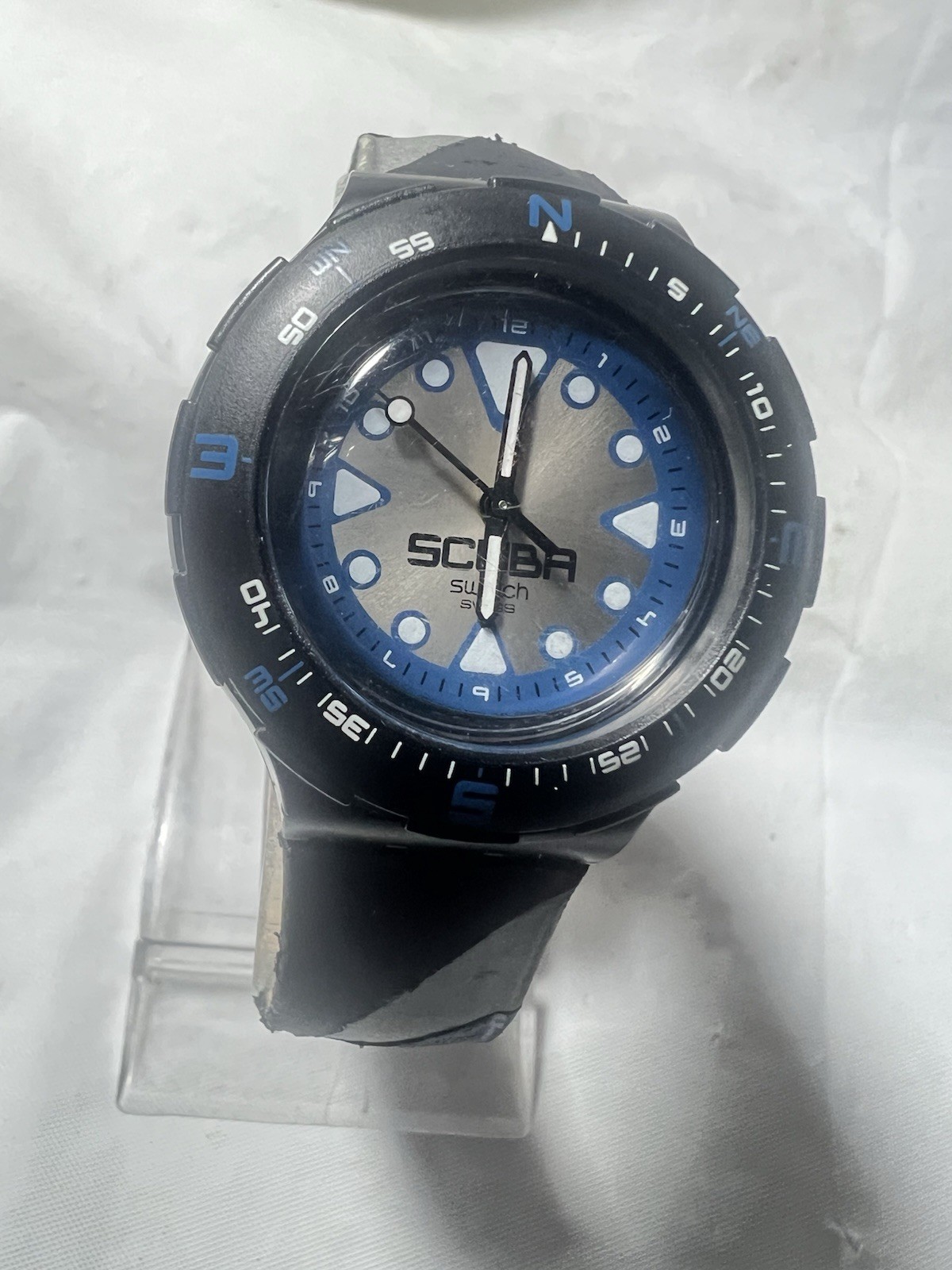 Swatch Scuba 200 Blue Squiggle AG2000,SDB118, rotating Bezel,38mm, unisex Watch 