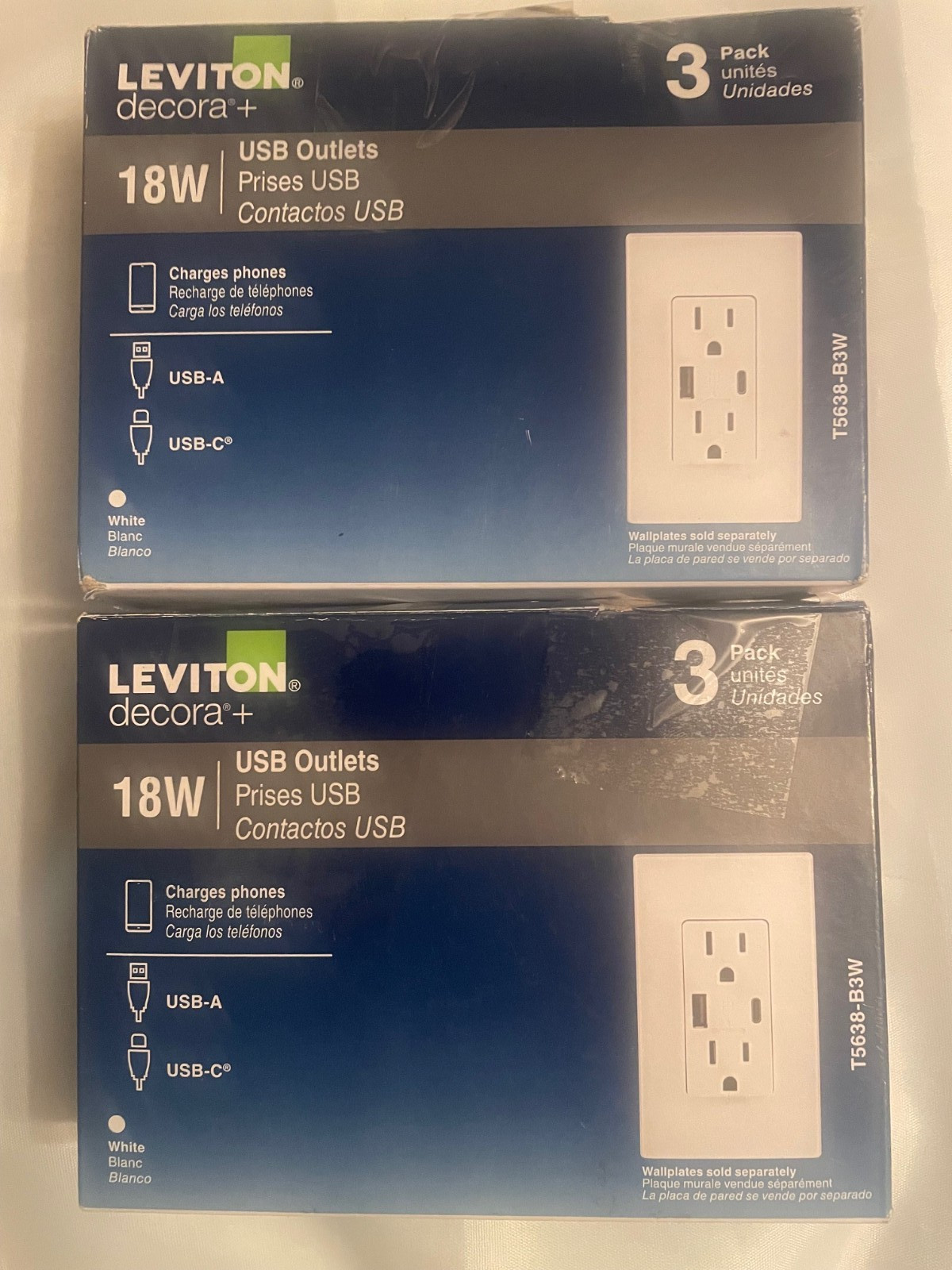 8 LEVITON OUTLETS T5638-B3W Tamper-Resistant 18W USB-A & USB-C Duplex
