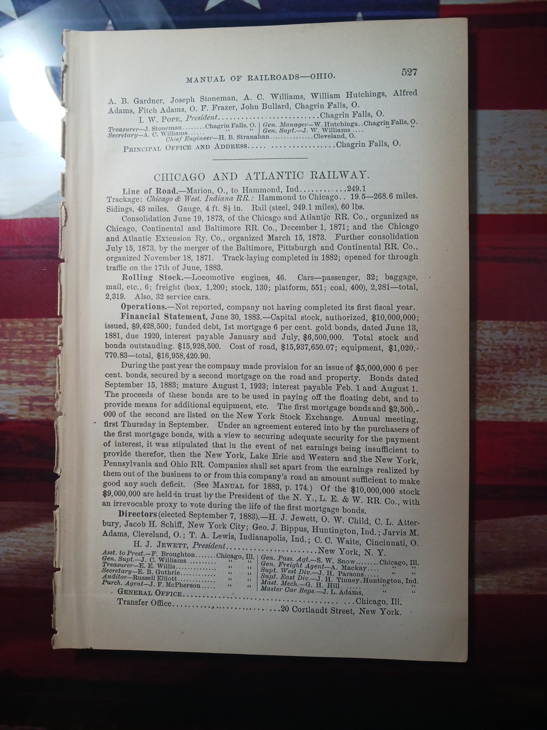 ~1884 Train Report CHICAGO & ATLANTIC RAILWAY Marion Ohio Railroad Hammond IN