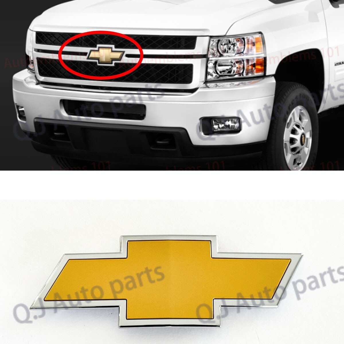 2011-2013 Chevrolet Silverado HD Bow Tie Front Grille Emblem Chrome Gold