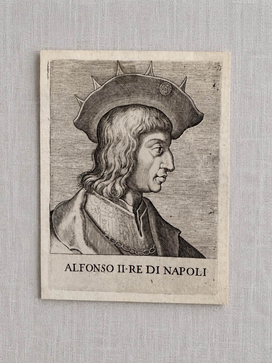 Italian 17thC Copper Engraving Alfonso II King of Naples Antique Nobility