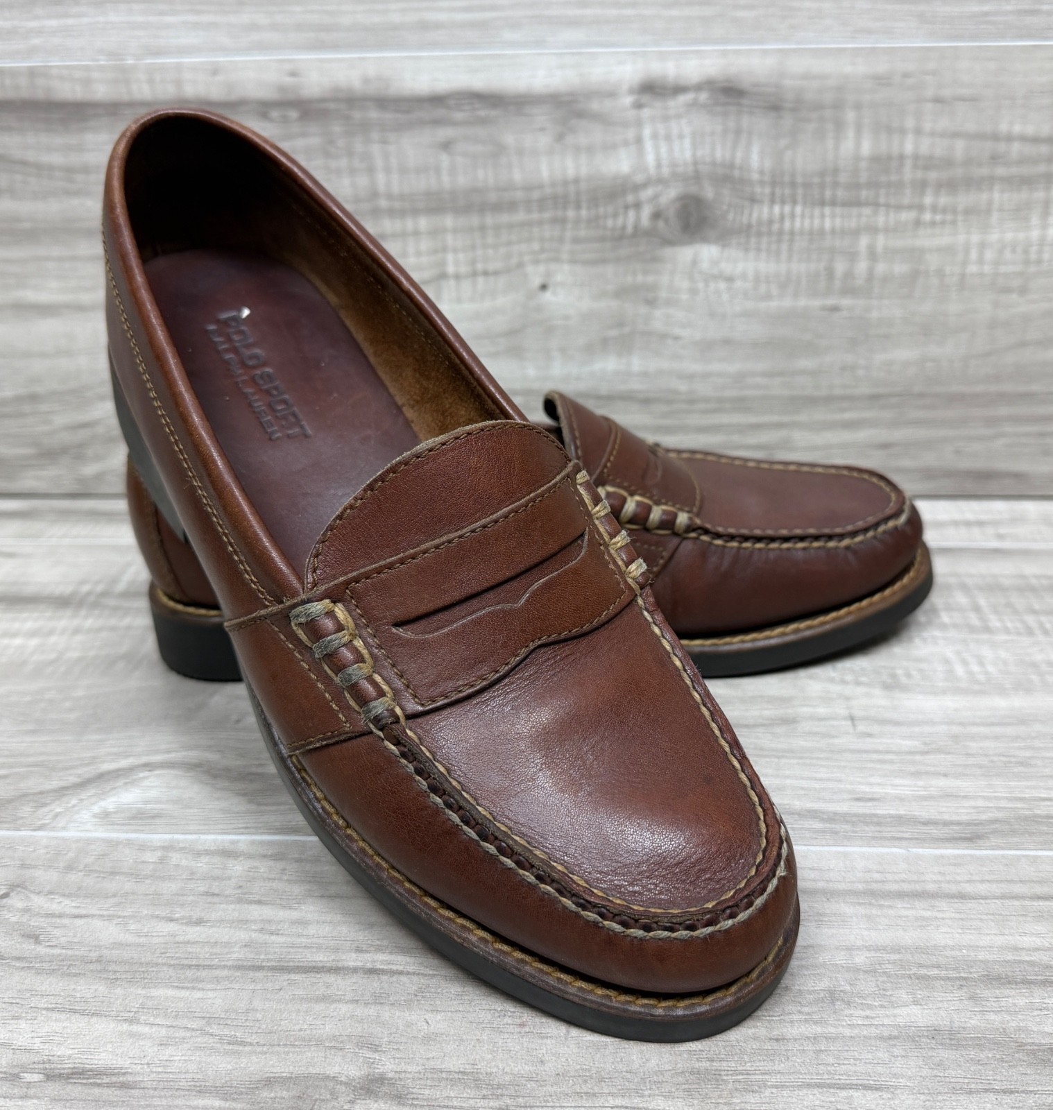 Vtg Ralph Lauren Polo Sport Shoes Mens 9 D Brown Leather Penny Loafers Classics