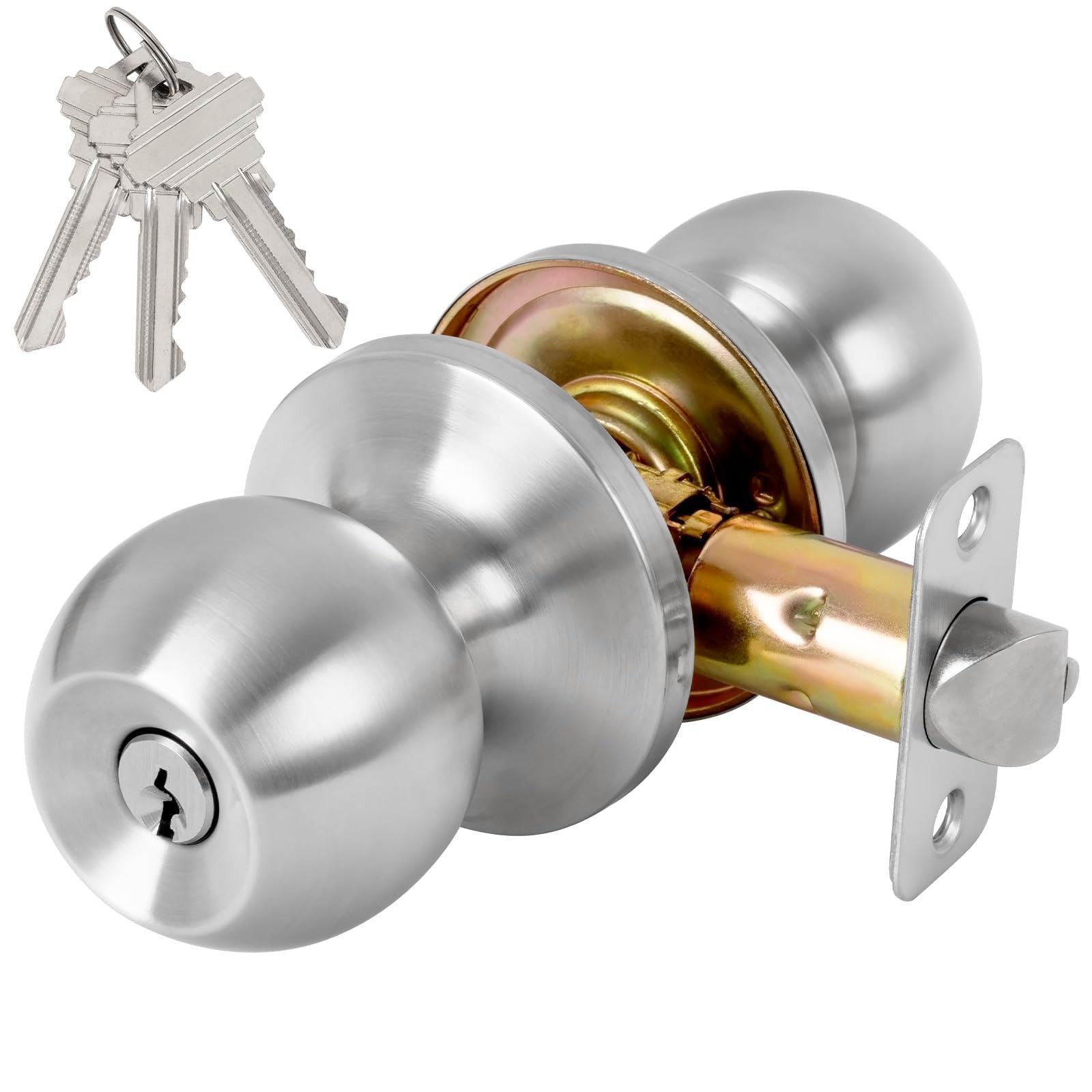 Keyed Entry Door Knob with Lock and Key, Exterior and Interior Door Knob for Bed
