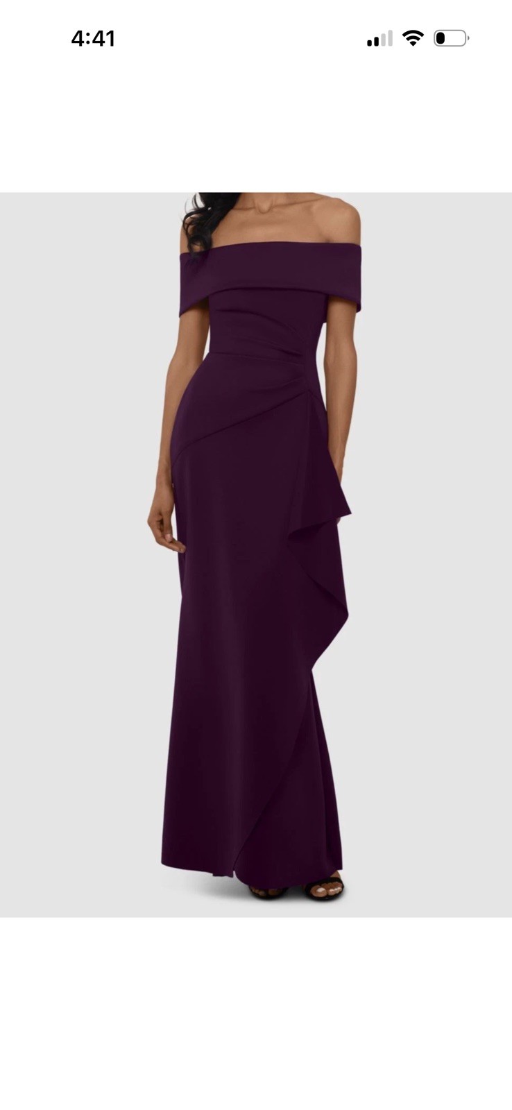 XSCAPE Women\'s Purple Draped Ruffle Off-The-Shoulder Gown Dress Size 10