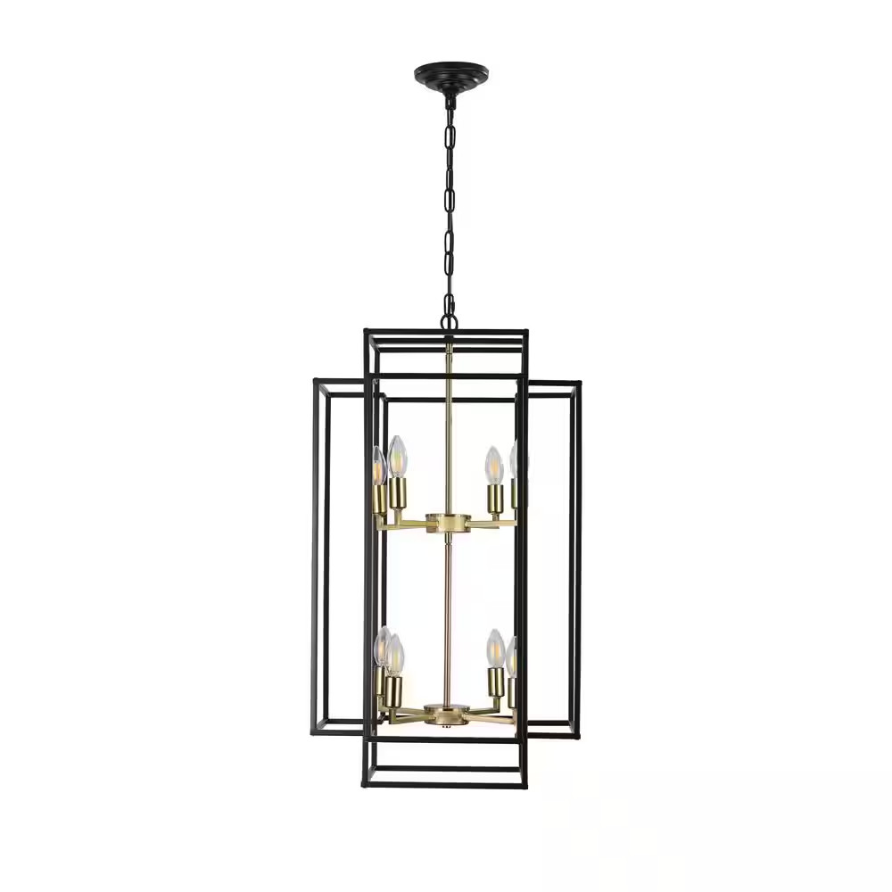 18 In. 8-Light Black Gold Modern Geometric Chandelier, Industrial Pendant Light 18 In. 8-Light Black Gold Modern Geometric Chandelier, Industrial Pendant Light