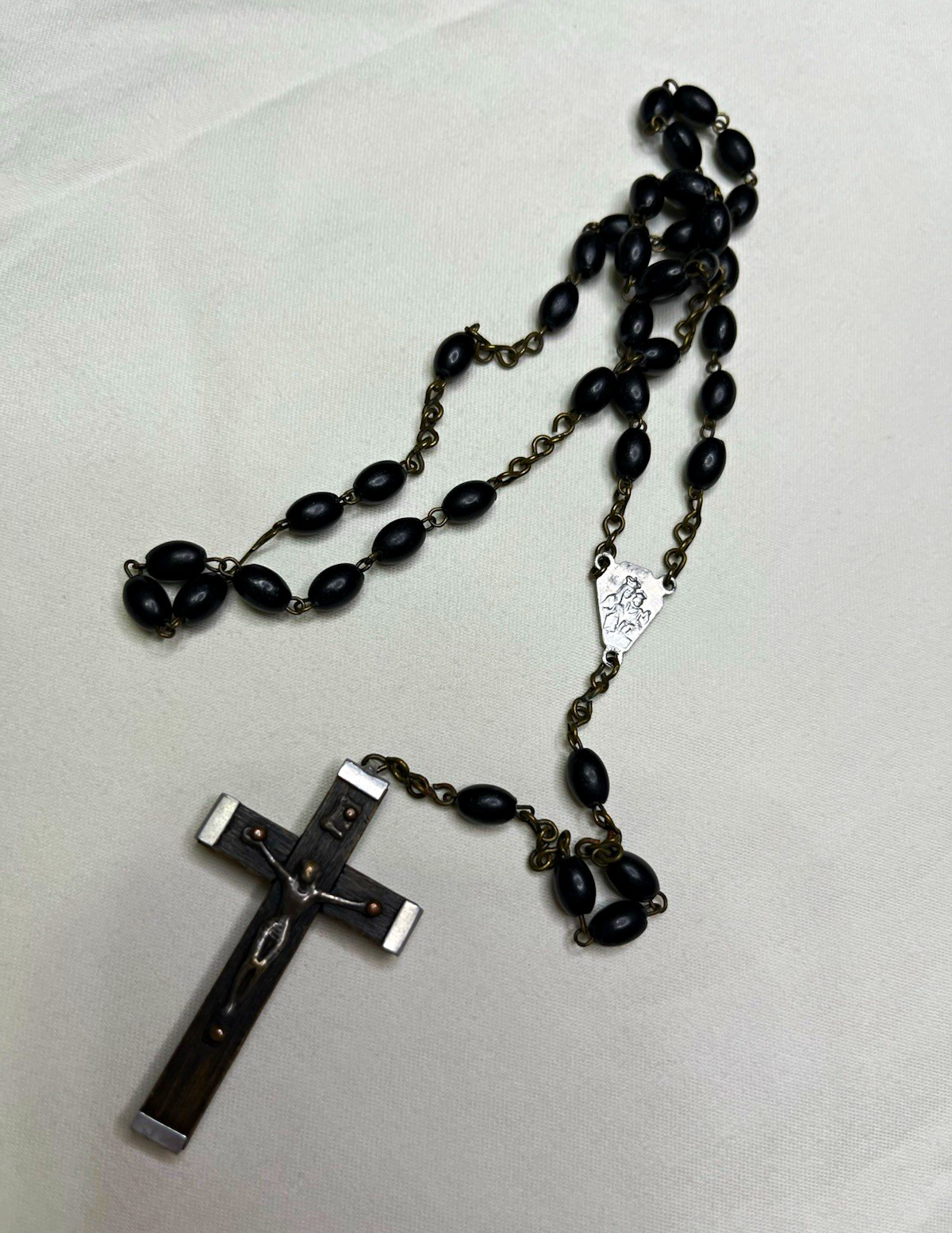 Vintage Italian Catholic Rosary Black Beads Wood Crucifix Italy