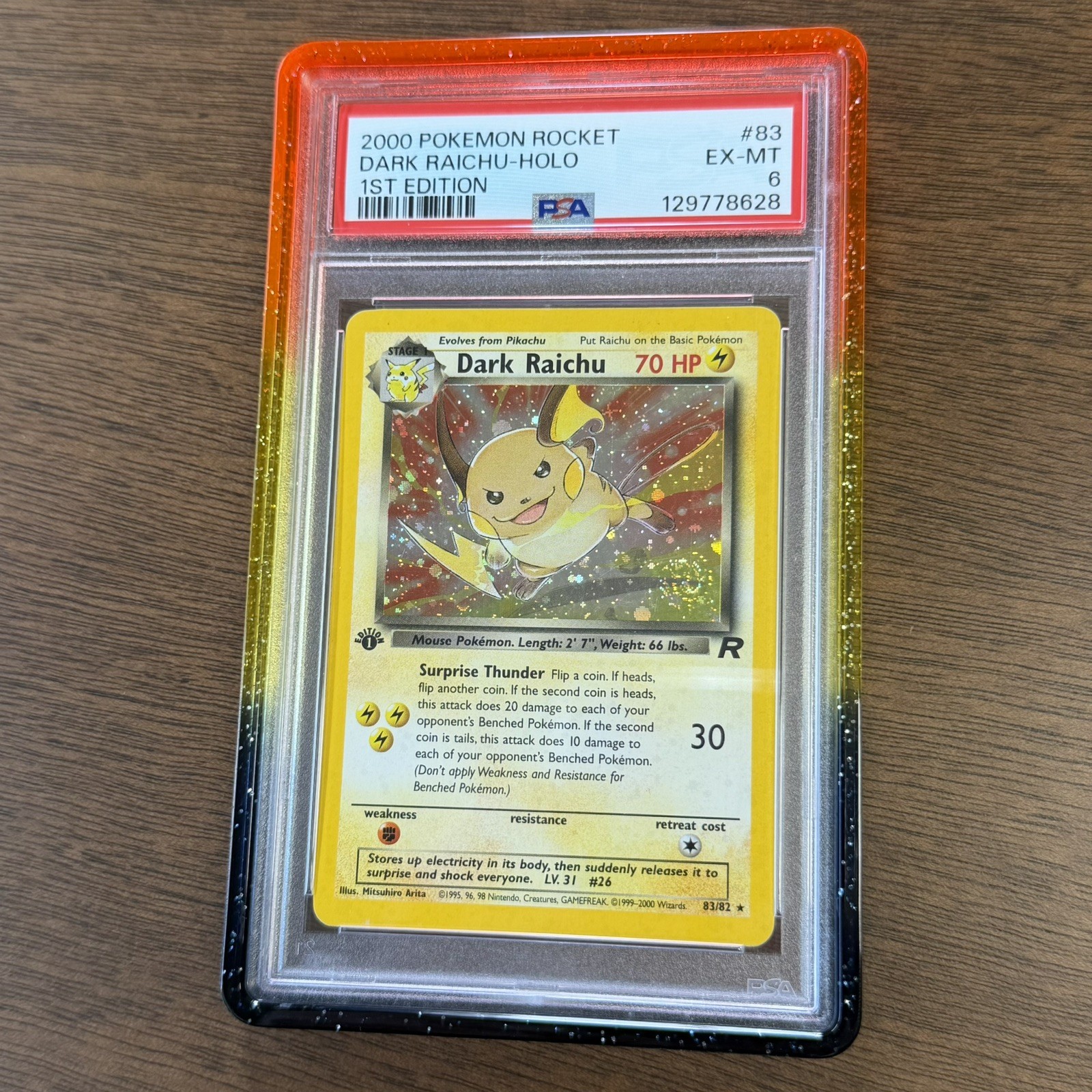 Dark Raichu Holo Secret Rare 83/82 1st Edition Team Rocket English PSA 6 SWIRL Dark Raichu Holo Secret Rare 83/82 1st Edition Team Rocket English PSA 6 SWIRL