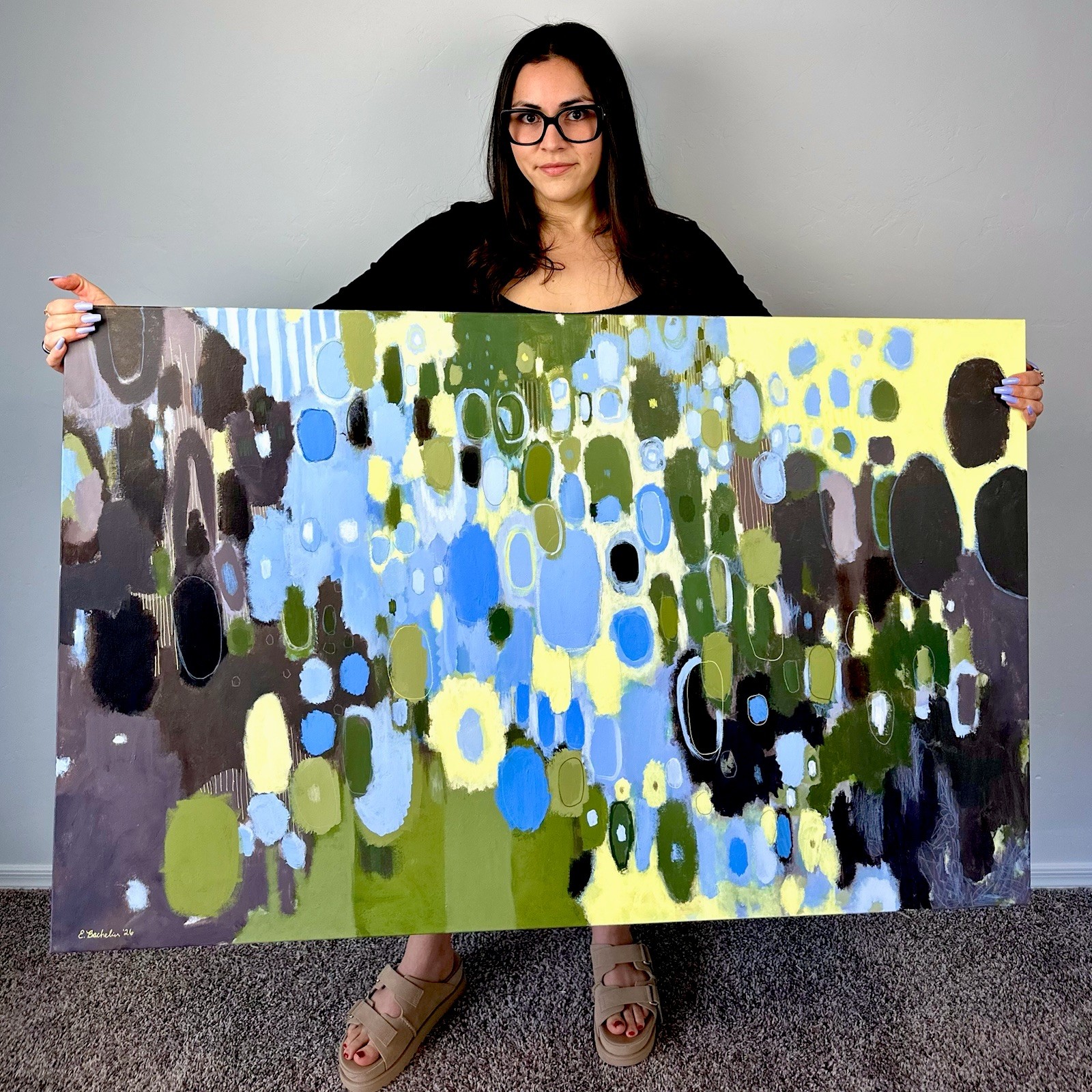Emilia Bachelier Contemporary Abstract 30x48” Large Original Painting On Canvas