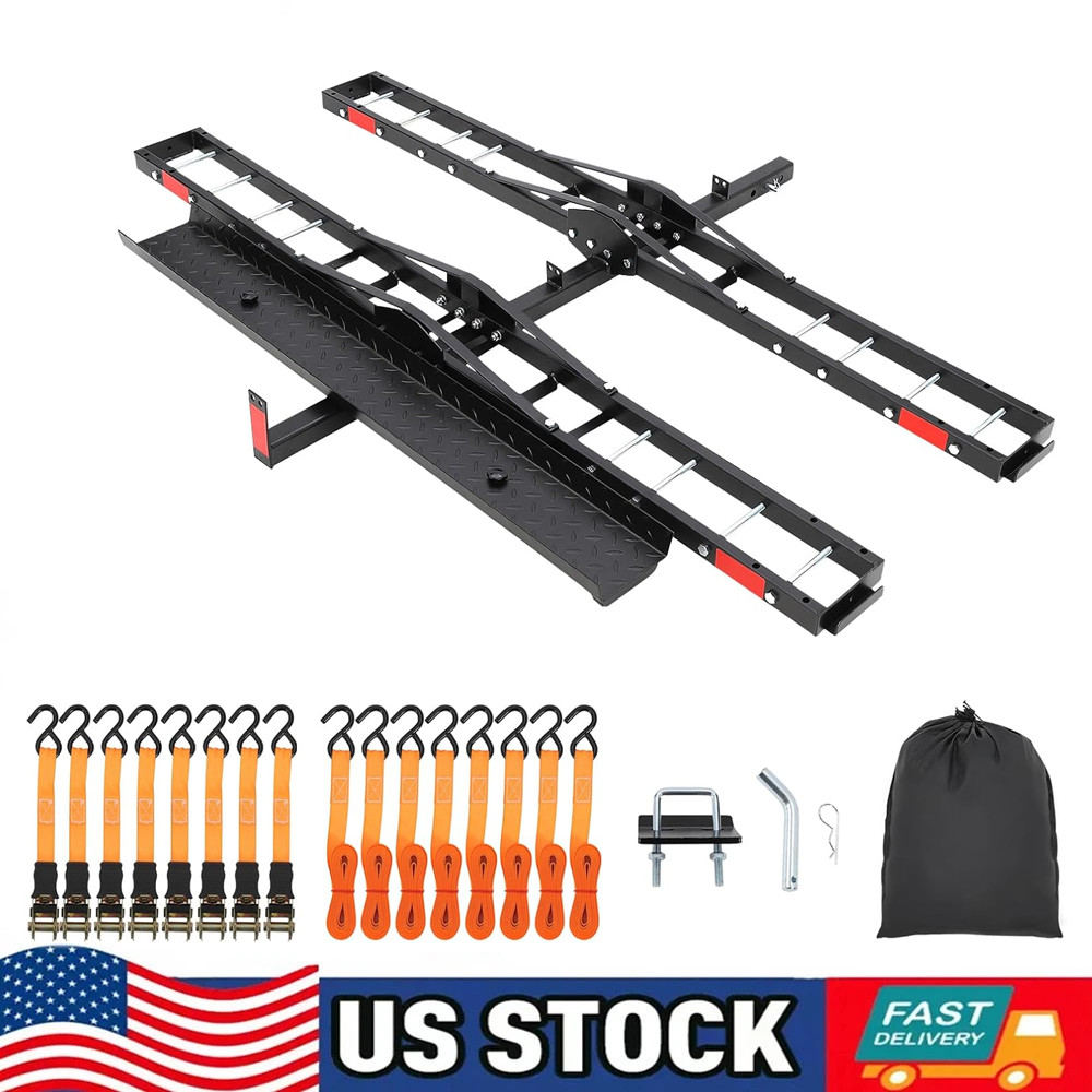 600LBS Dual Motorcycle Carrier Scooter Dirt Bike Hitch Mount Rack Ramp Hauler