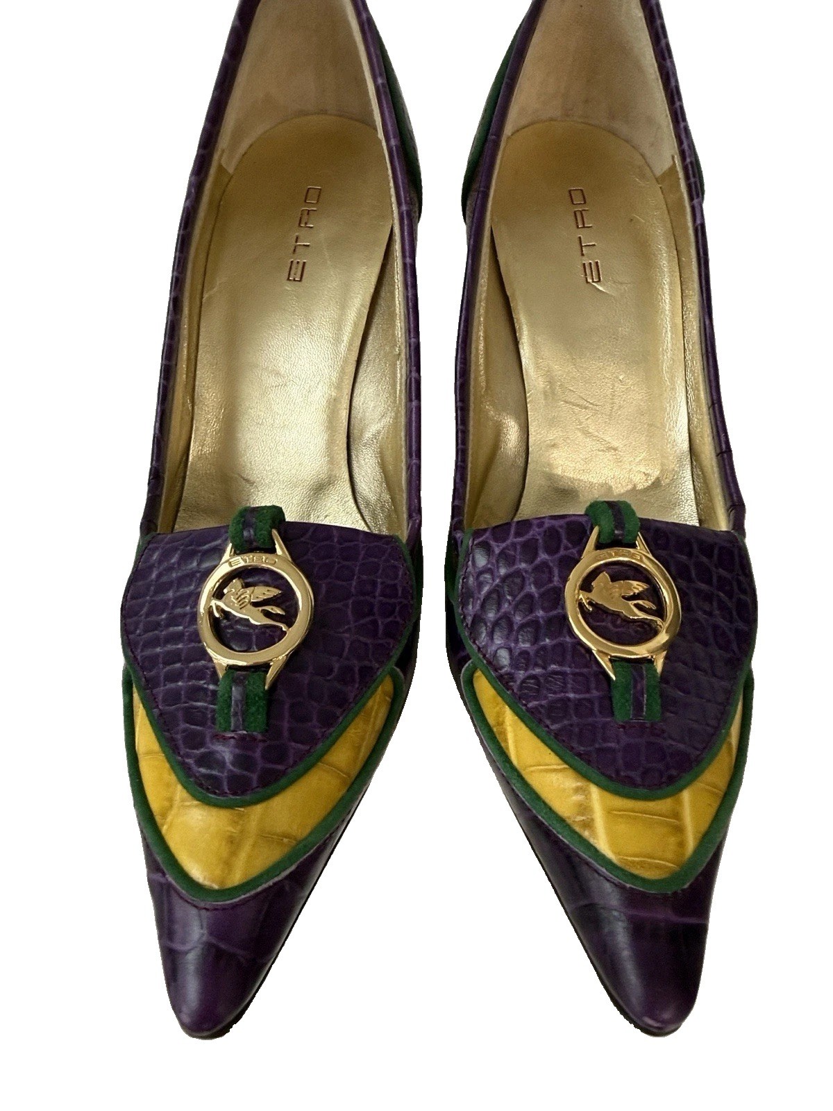 NWOT Vintage ETRO Archival Pegaso Croc Pointed Toe Pumps 38.5